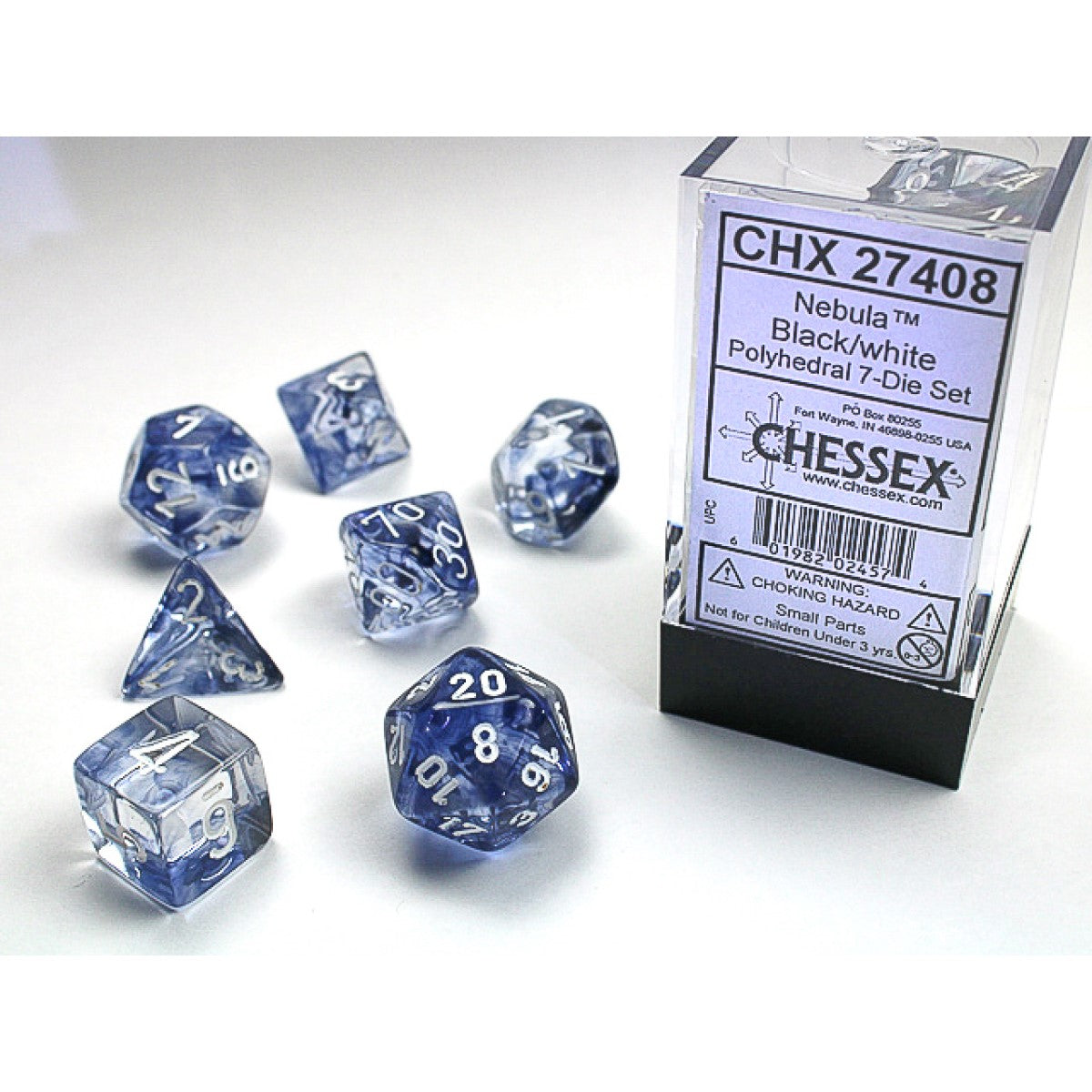 Chessex – Nebula Black w/white Signature Polyhedra