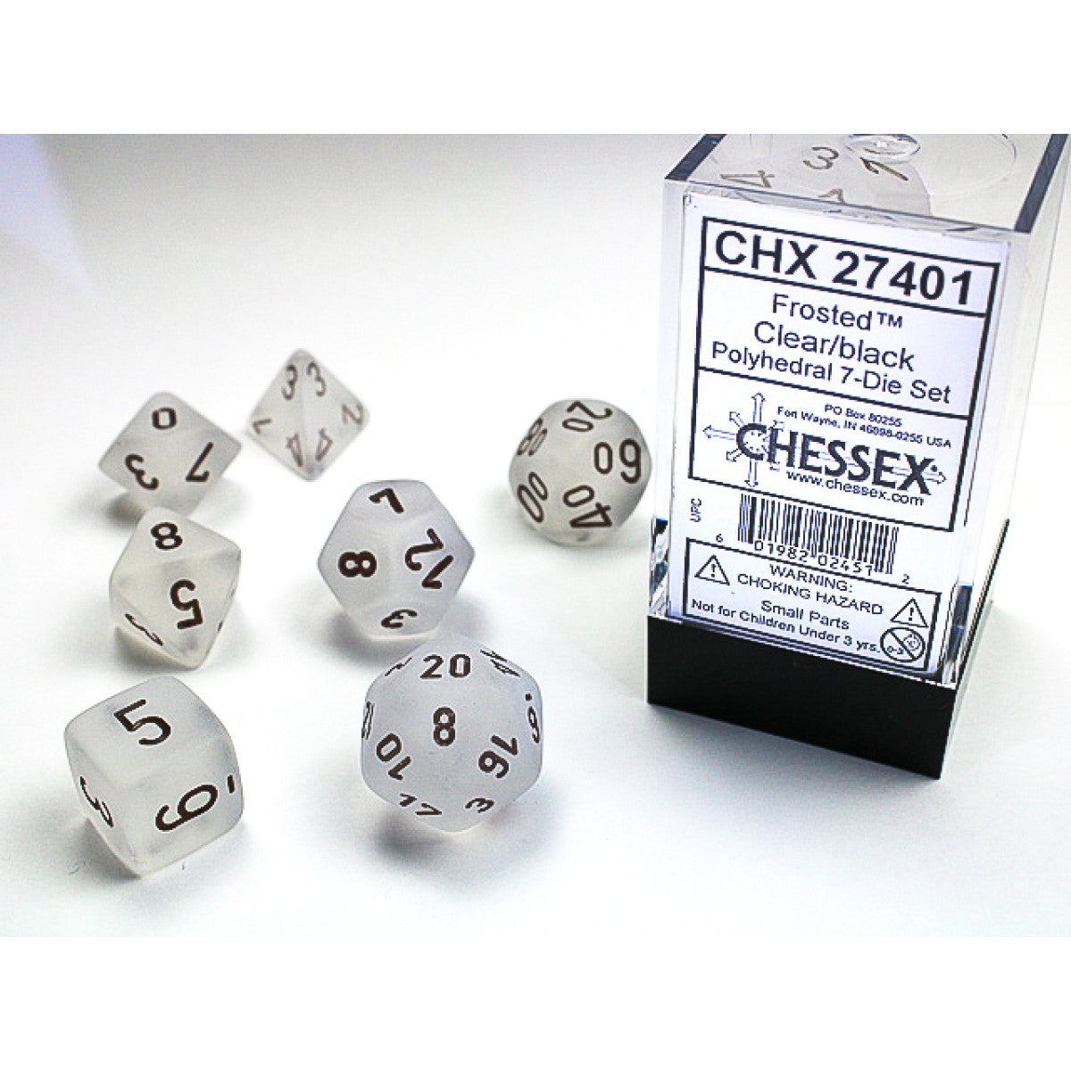 Chessex – Frosted Clear w/black Classic Polyhedral