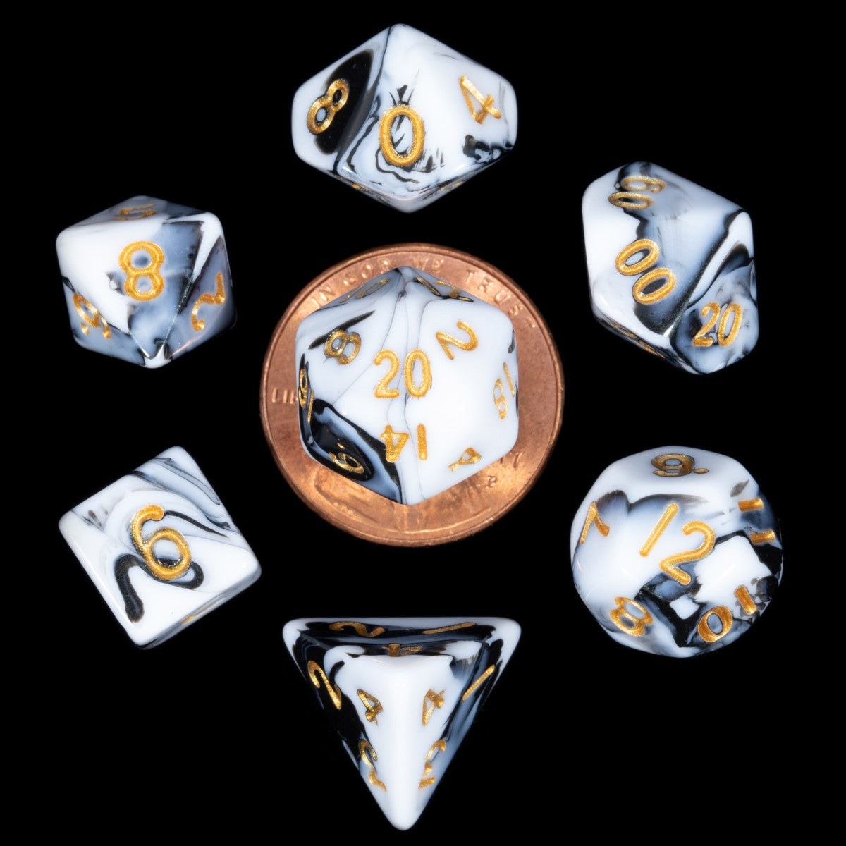 MDG – Mini Polyhedral Dice Set: Marble with Gold N