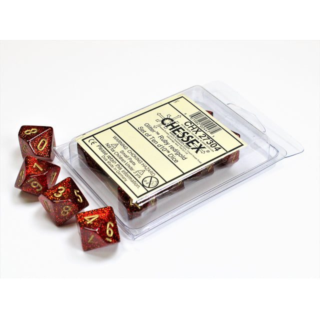 Chessex – Glitter Ruby/gold Set of Ten d10s