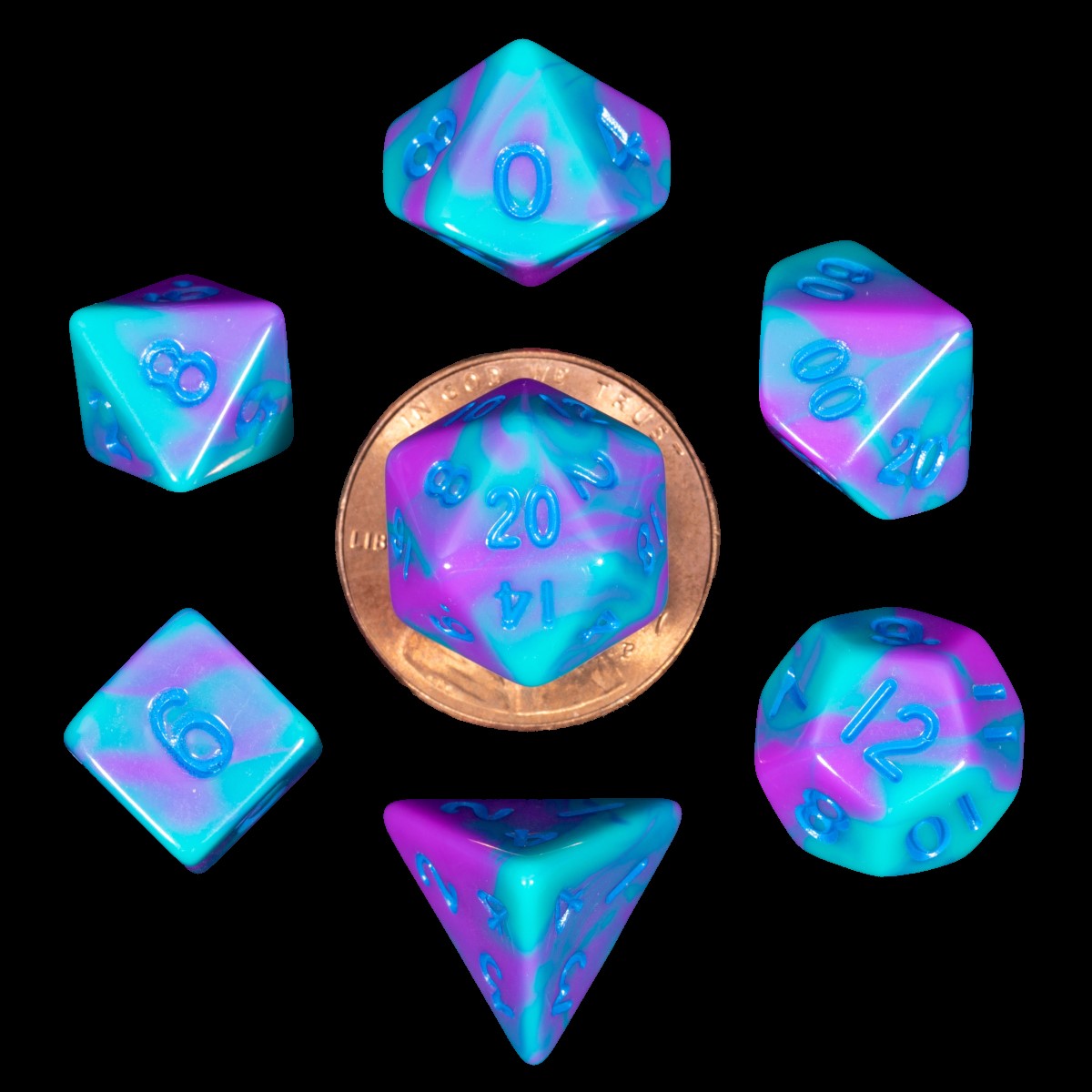 MDG – Mini Polyhedral Dice Set: Purple/Teal w/ Blu