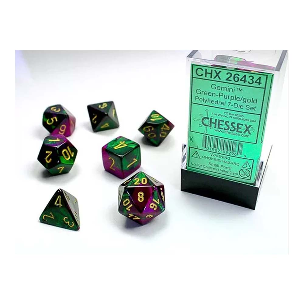 Chessex – Gemini Black-Green w/Gold Classic Polyhedral