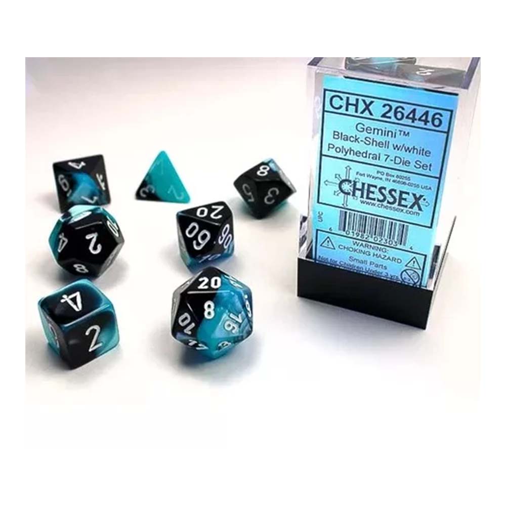 Chessex – Gemini Black-Shell w/White Classic Polyhedral