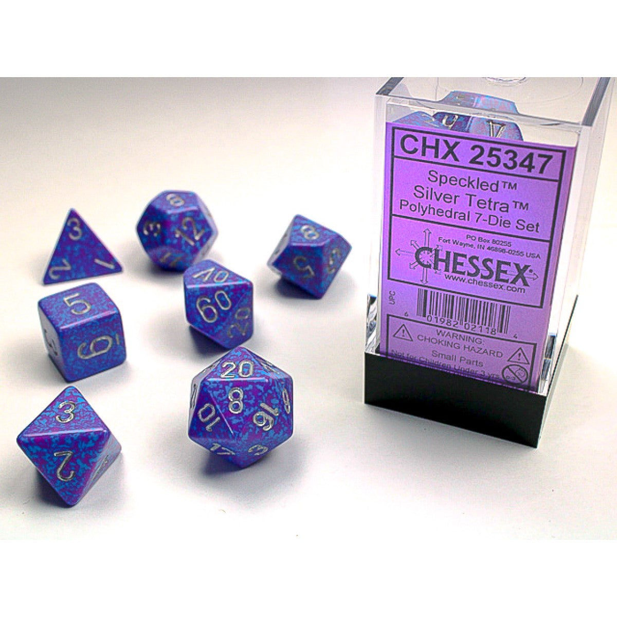 Chessex – Silver Tetra Speckled Polyhedral 7-Die Set