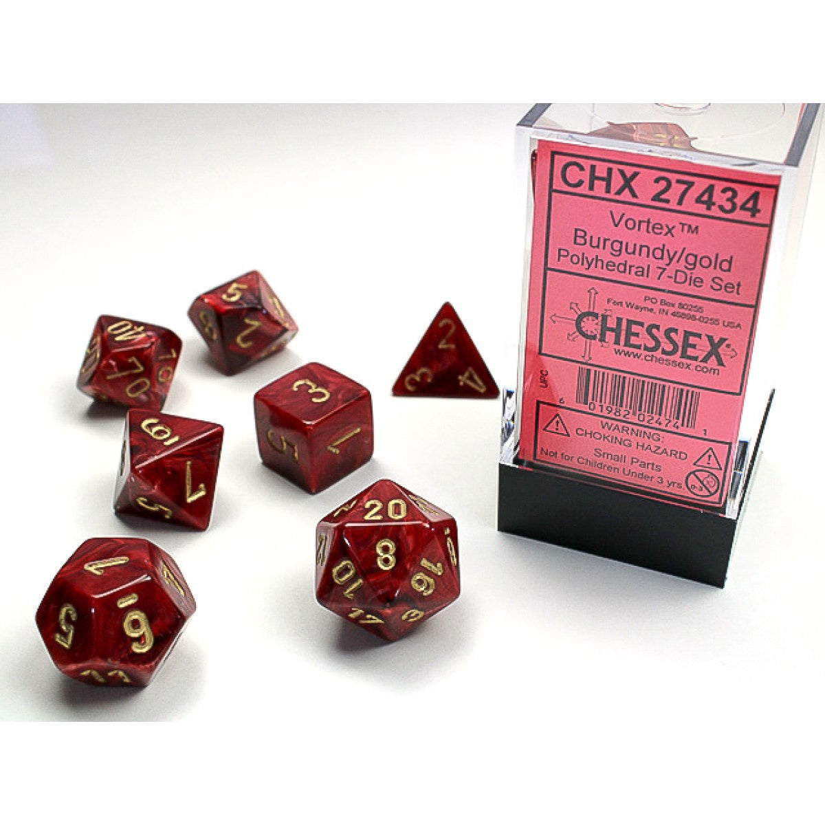 Chessex – Vortex Burgundy w/gold Classic Polyhedra