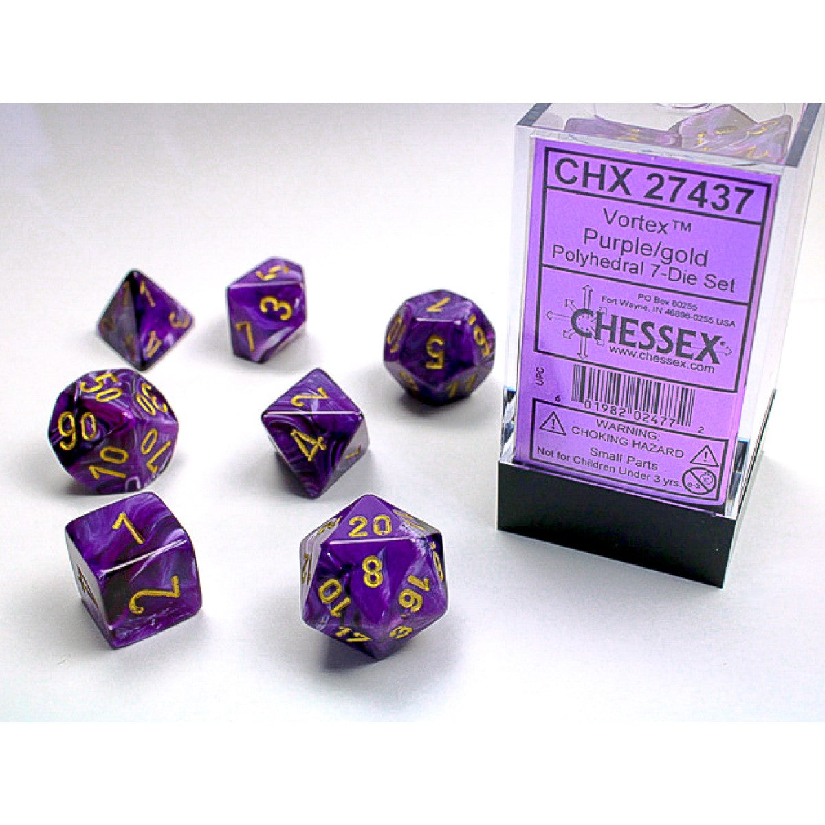 Chessex – Vortex Purple w/gold Classic Polyhedral