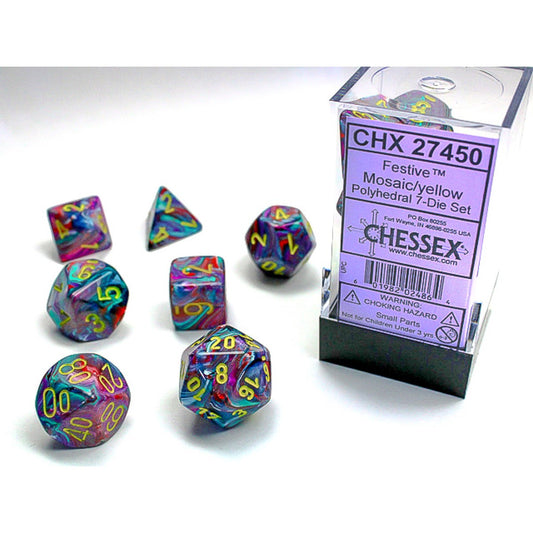 Chessex – Festive Mosaic w/yellow Classic Polyhedr