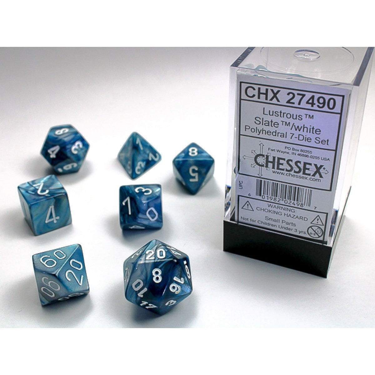 Chessex – Lustrous Slate w/white Classic Polyhedral