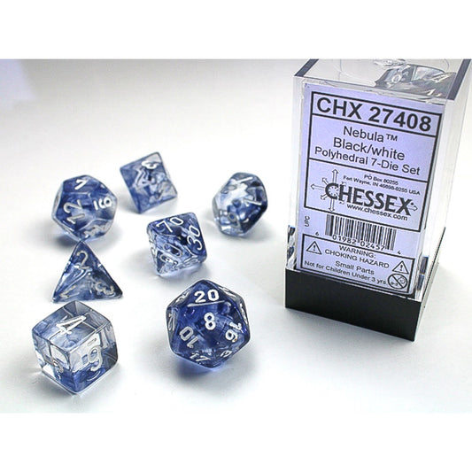 Chessex – Nebula Black w/white Signature Polyhedra