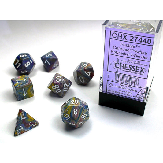 Chessex – Festive Carousel w/white Signature Polyh
