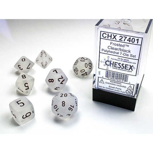 Chessex – Frosted Clear w/black Classic Polyhedral