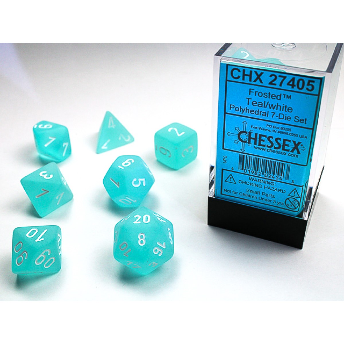 Chessex – Frosted Teal w/white Classic Polyhedral