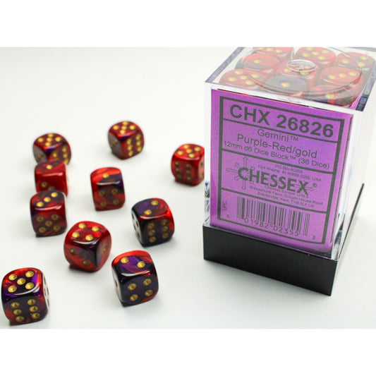 Chessex – Gemini 12mm d6 (36 Dice) Purple-Red/gold
