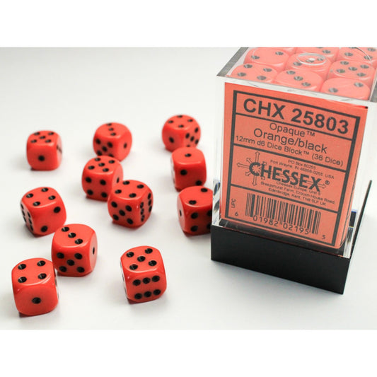 Chessex – Opaque 12mm d6 (36 Dice) Orange/black