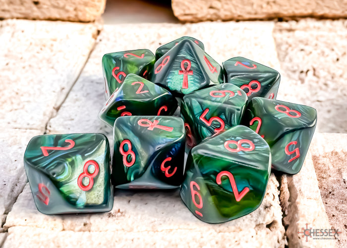 Chessex – Scarab Jade/red Ankh Set of Ten d10s