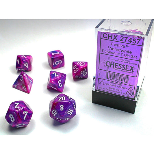 Chessex – Festive Violet w/white Classic Polyhedra