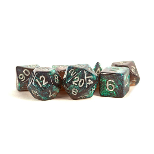 MDG – Mini Polyhedral Dice Set: Stardust Gray with Silver Numbers