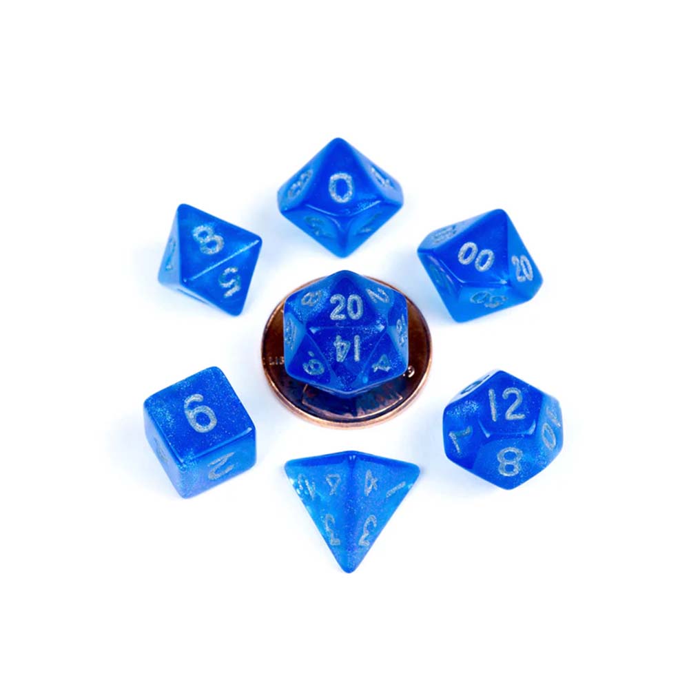 MDG – Acrylic Dice: Stardust Blue w/ Silver Numbers Poly Set