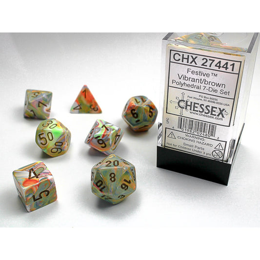 Chessex – Festive Vibrant w/brown Classic Polyhedr