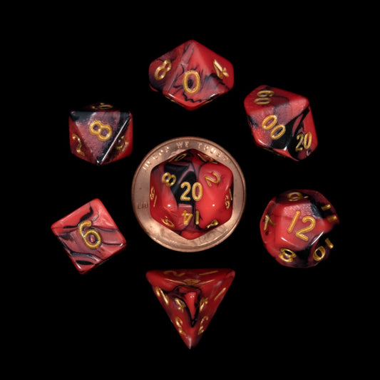 MDG – Mini Polyhedral Dice Set: Red/Black w/ Gold