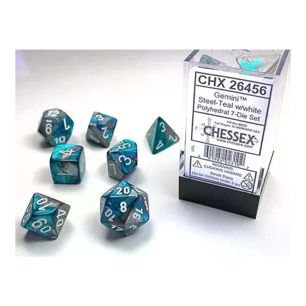 Chessex – Gemini Steel-Teal w/White Classic Polyhedral